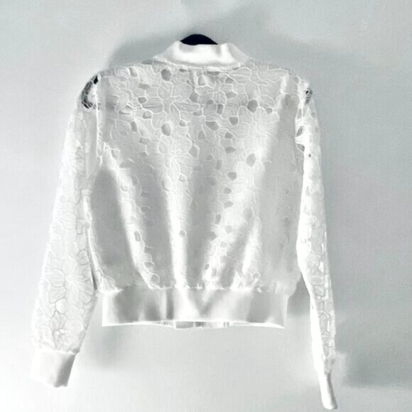 New Jason Wu Bomber Jacket White Lace Cutout Sheer Sleeves Womens XS - Picture 2 of 12